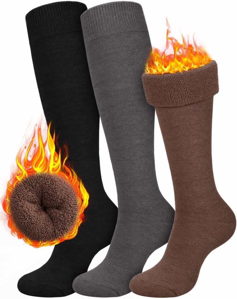 CTHH 3 Pairs Warm Knee High Socks for Women - Thick Cotton Thermal Boot Socks for Hiking, Running, Work, Gifts, Winter - Image 1